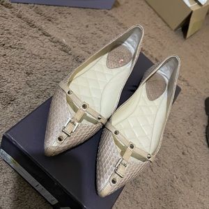 Brian Atwood pointy toe snake skin flats